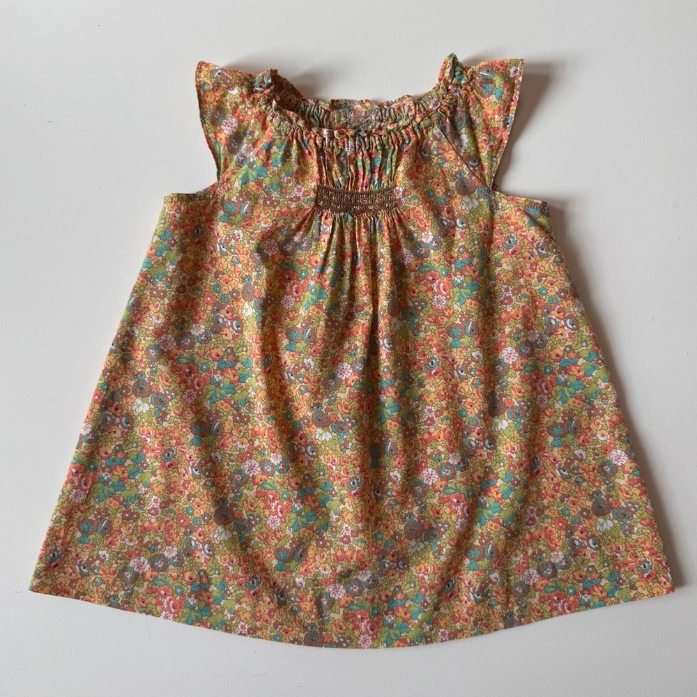 Bonpoint Baby Girl Floral Liberty Print Sleeveless Dress w/ Smocking - Size 12M